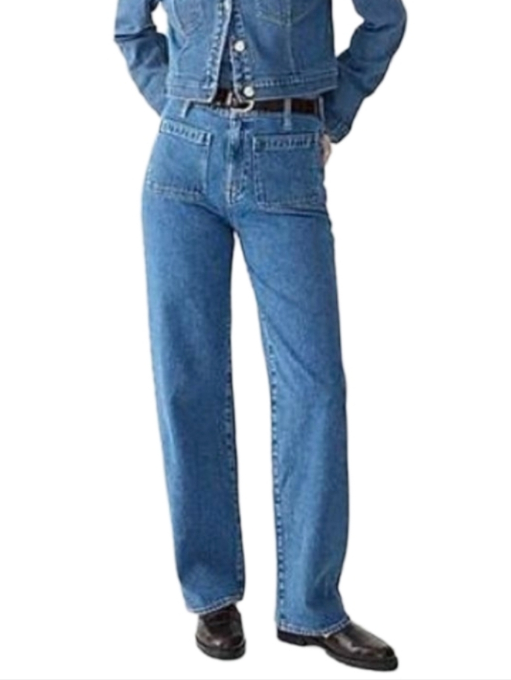 J.Crew‎ Full Length Wide-Leg Jeans All-Day Stretch Blue Patch Pocket Size 35 NEW